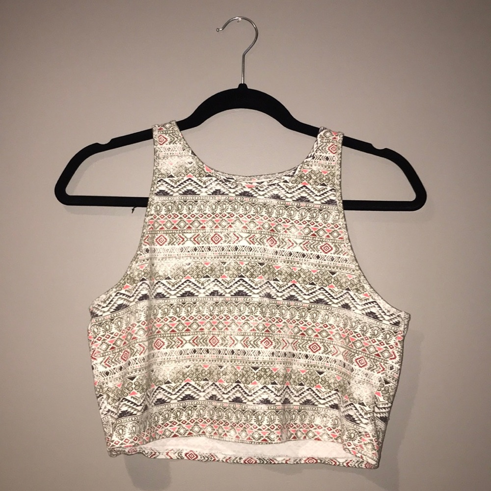 Green Patterned Cropped Tank